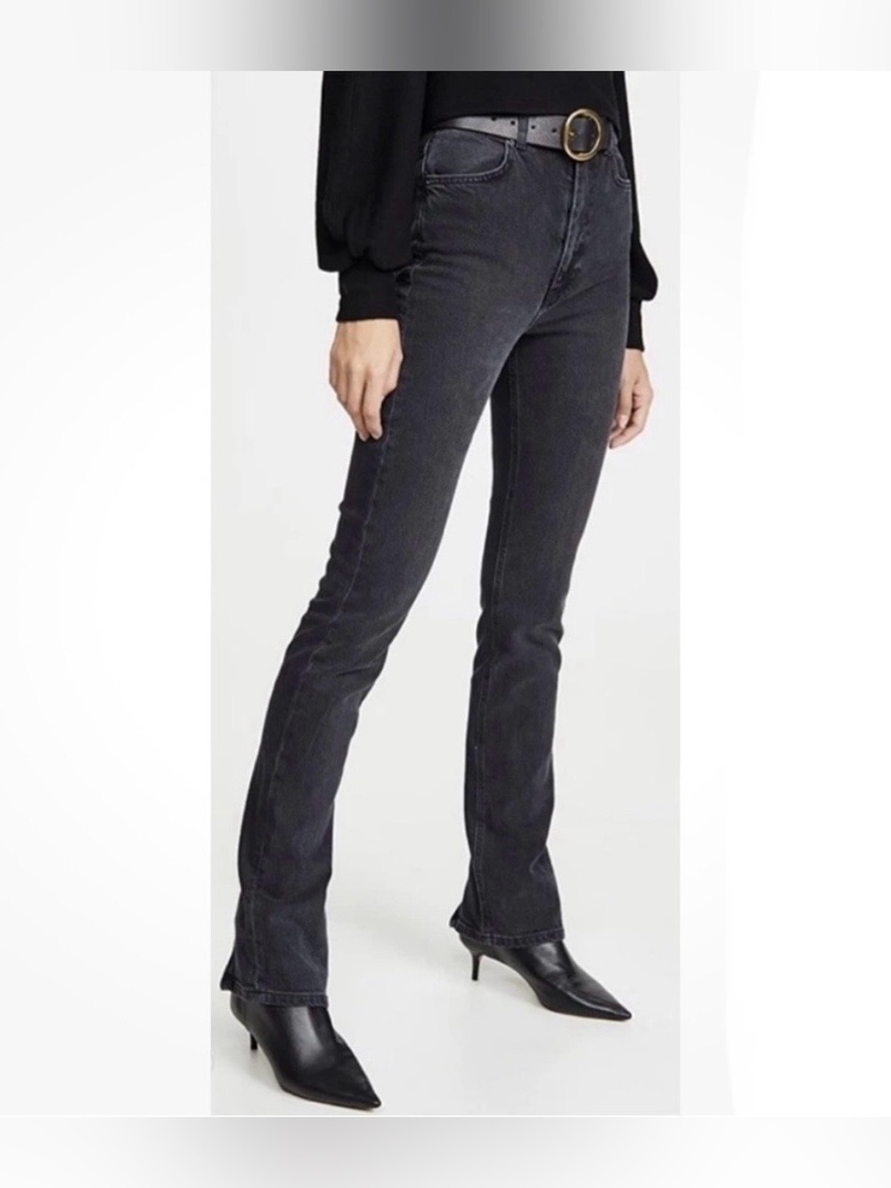 reformation camilla vintage erie black high waisted back ankle zip flare jean